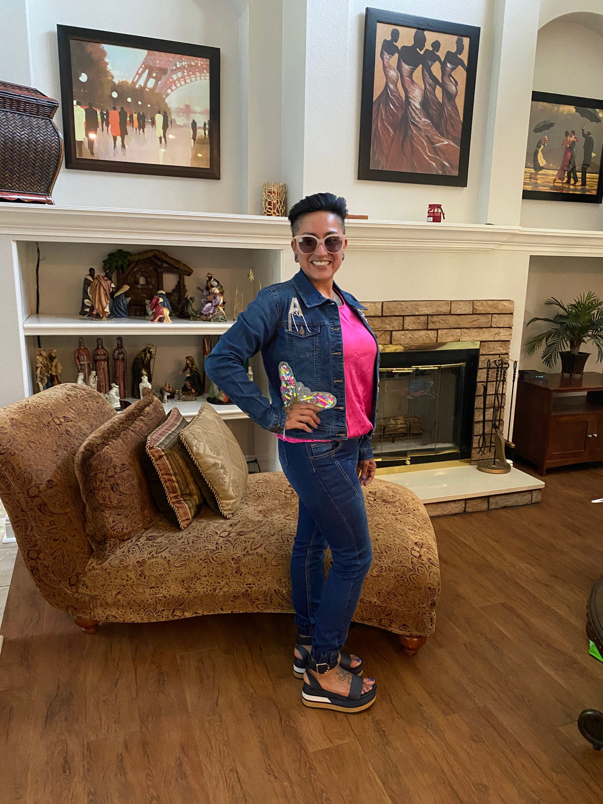 The Anicoletta’s Happy Face Denim Jacket- Anicoletta's Boutique | Fashion Forward Luxury Women's Clothing
