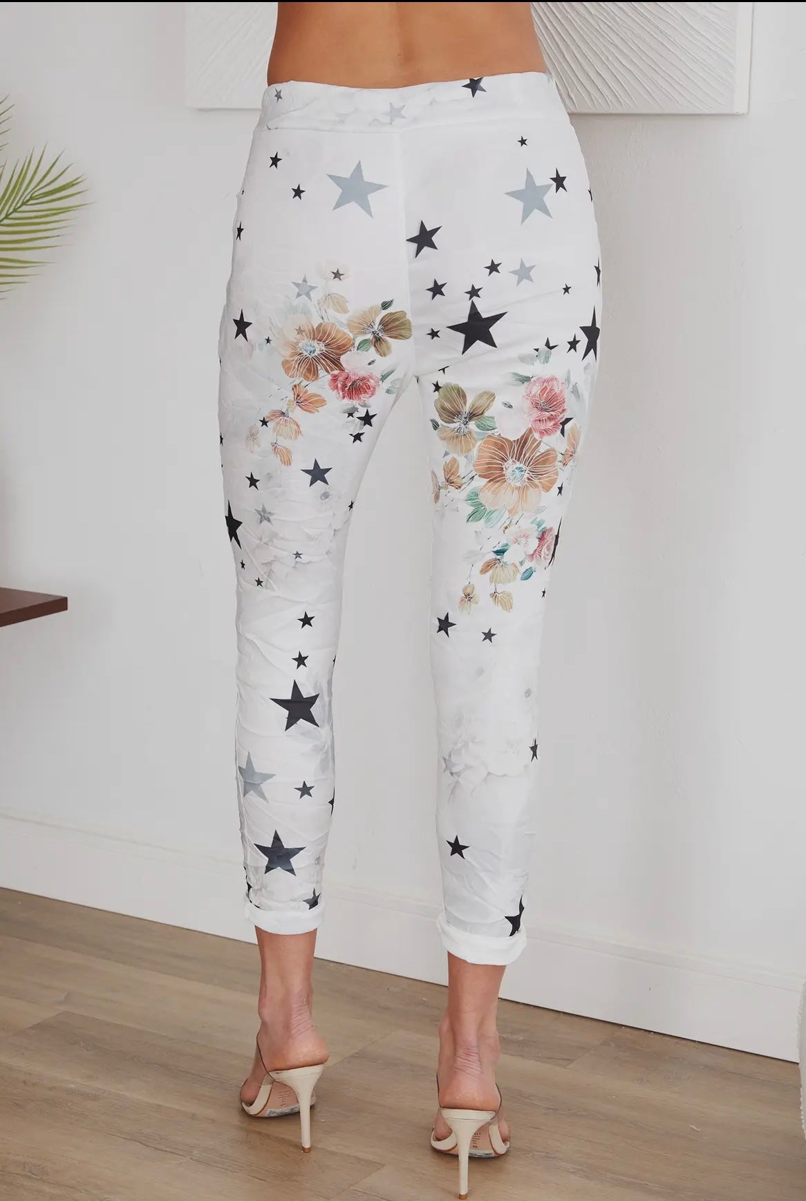 The Stars and Vivid Flowers Print Italian Joggers- Anicoletta's Boutique | Fashion Forward Luxury Women's Clothing