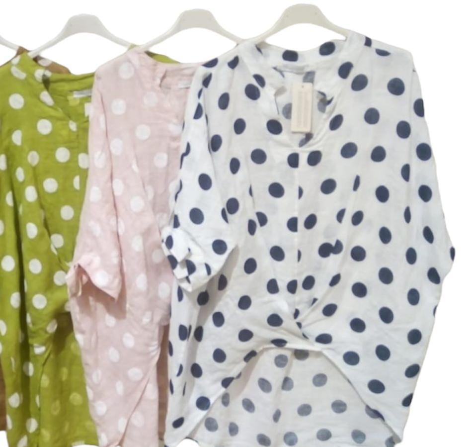 The Polka Dot Linen Blouse- Anicoletta's Boutique | Fashion Forward Luxury Women's Clothing