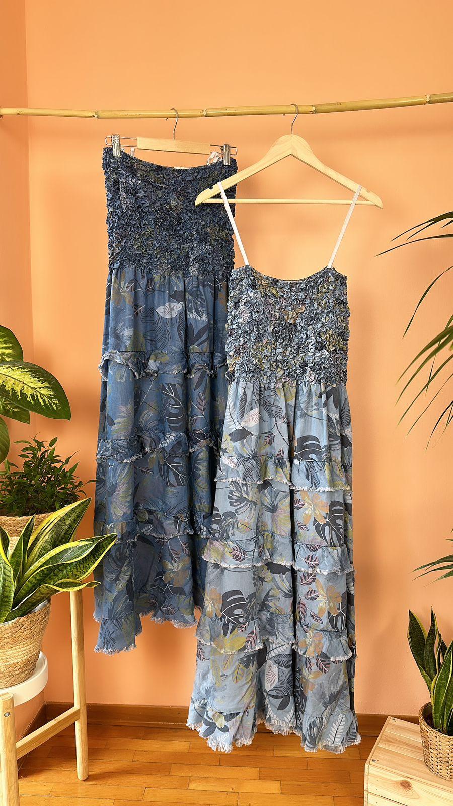 The Popcorn Tube Italian Floral Maxi Dress One size (Sizes S-L) / Dark Blue / Viscose The Popcorn Tube Italian Floral Maxi Dress One size (Sizes S-L) / Dark Blue / Viscose