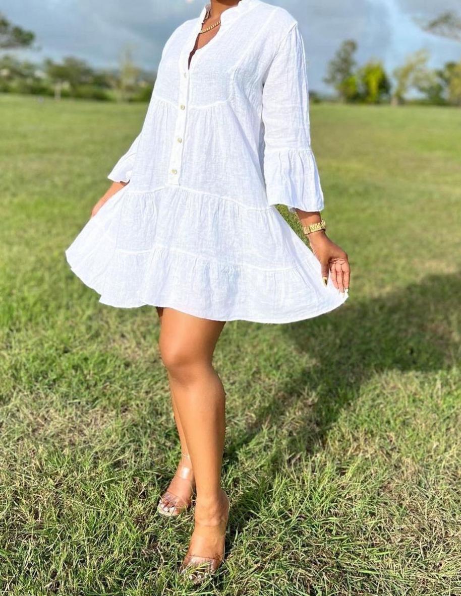 The Calla Linen Flowy Dress One size (Sizes S-L) / Beige / Linen The Calla Linen Flowy Dress One size (Sizes S-L) / Beige / Linen