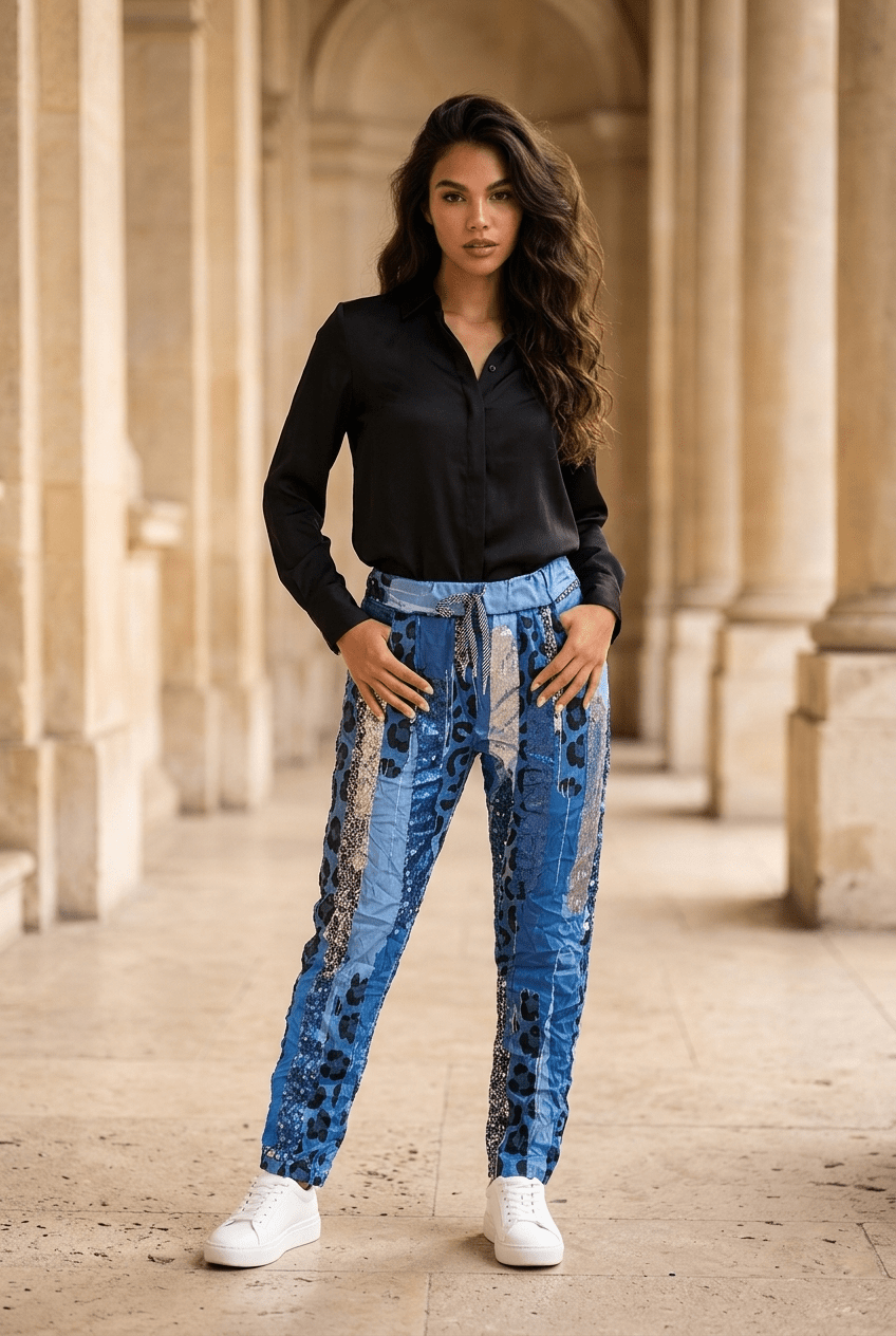 The Blues Italian Crinkle Joggers- Anicoletta's Boutique | Fashion Forward Luxury Women's Clothing