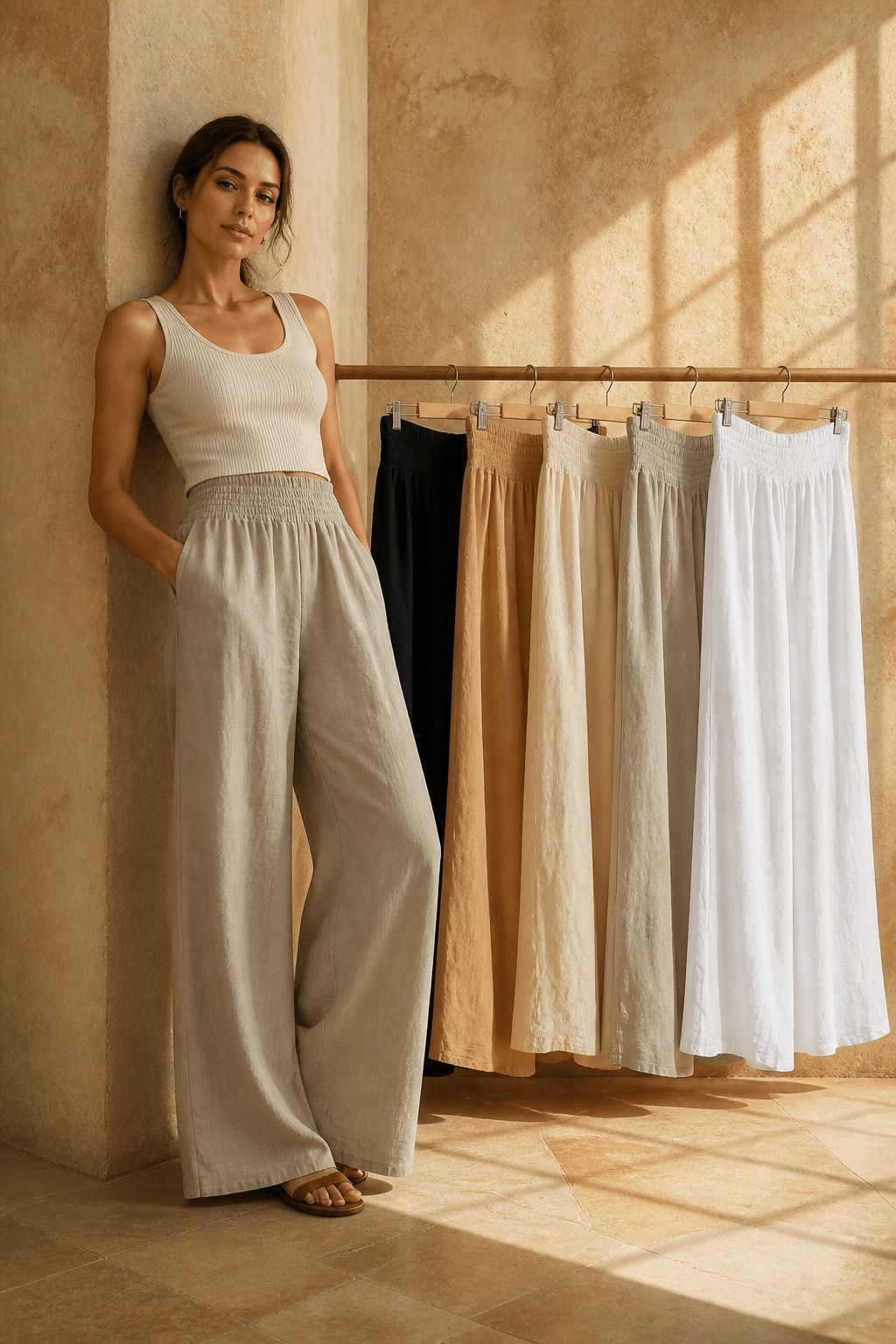 The Wide Leg Linen Palazzo Pants- Anicoletta's Boutique | Fashion Forward Luxury Women's Clothing