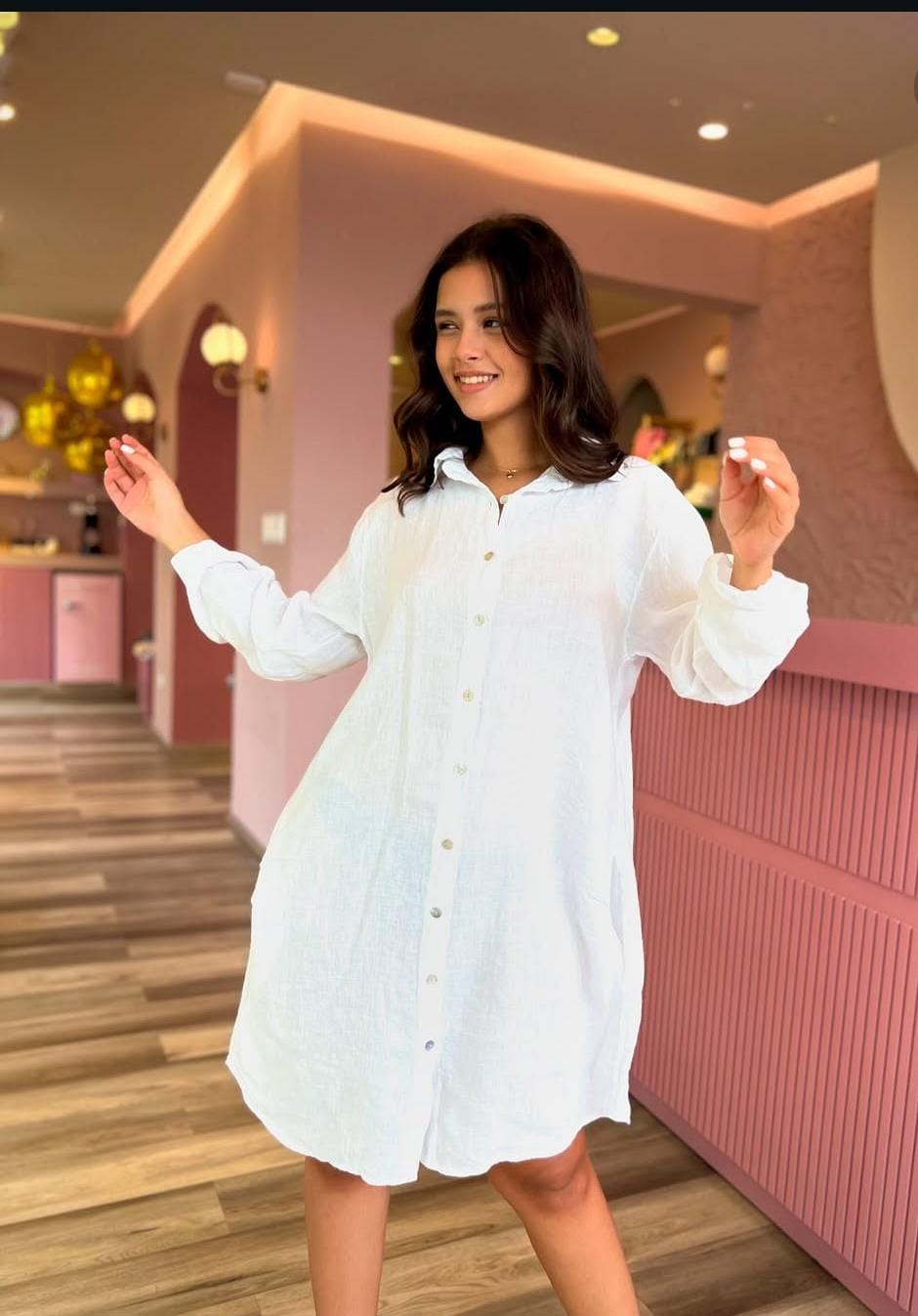 The Myra Linen Button-Down Dress White / One size (Sizes S-L) / 100% Italian Linen The Myra Linen Button-Down Dress White / One size (Sizes S-L) / 100% Italian Linen