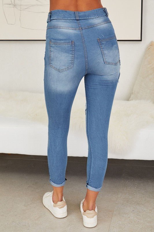 The Leaf Print Stars Patched Italian Crinkle Jogger- Anicoletta's Boutique | Fashion Forward Luxury Women's Clothing