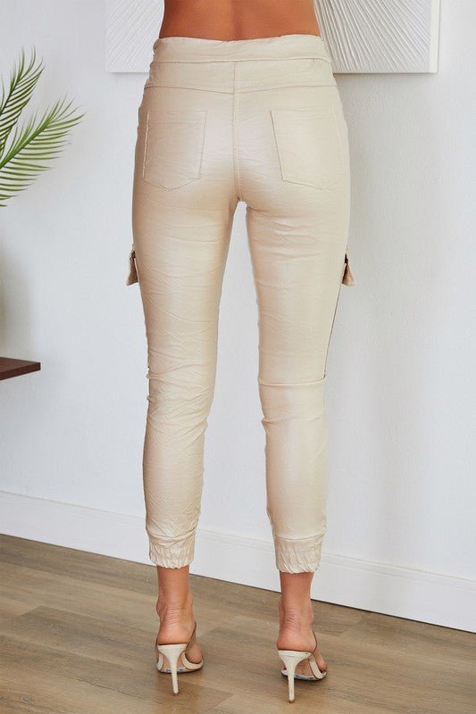 The PU Crinkle Italian Jogger Pants- Anicoletta's Boutique | Fashion Forward Luxury Women's Clothing