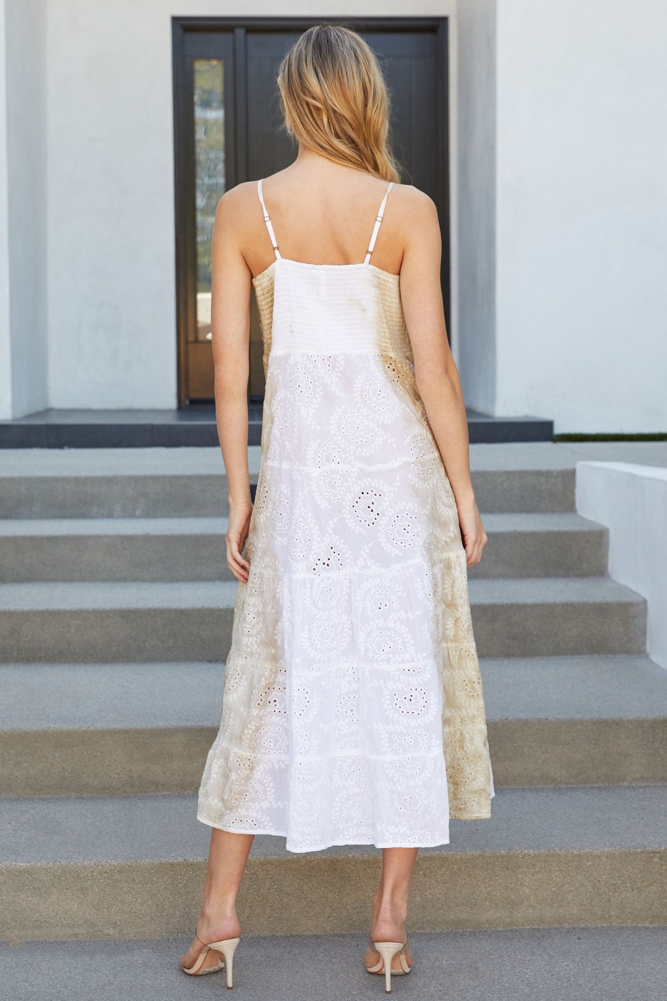 The Eyelet Smocked Floral Beaded Maxi Dress- Anicoletta's Boutique | Fashion Forward Luxury Women's Clothing