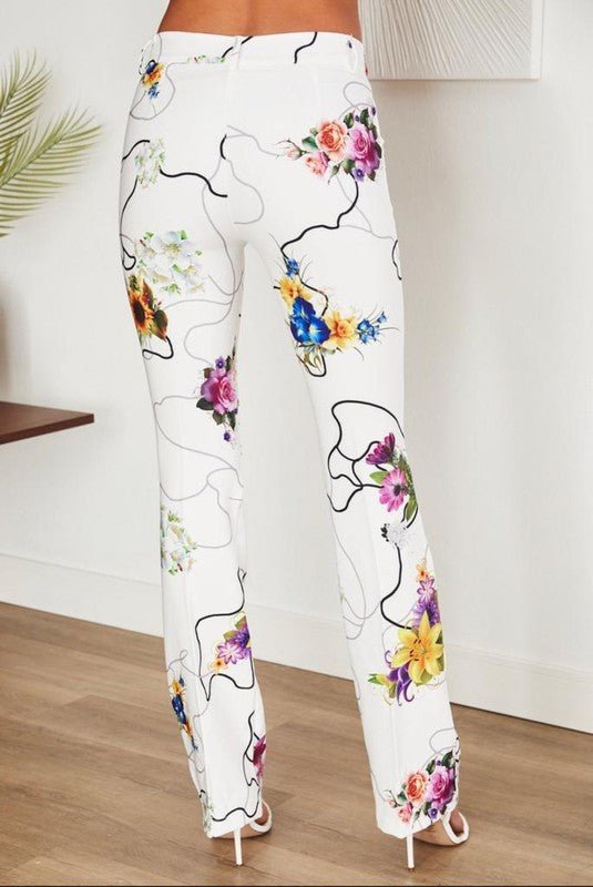 The Bouquet Print Flare Dress Pants- Anicoletta's Boutique | Fashion Forward Luxury Women's Clothing