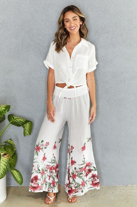 The Hawaiian Floral Print Linen Wide Leg Palazzo Pant