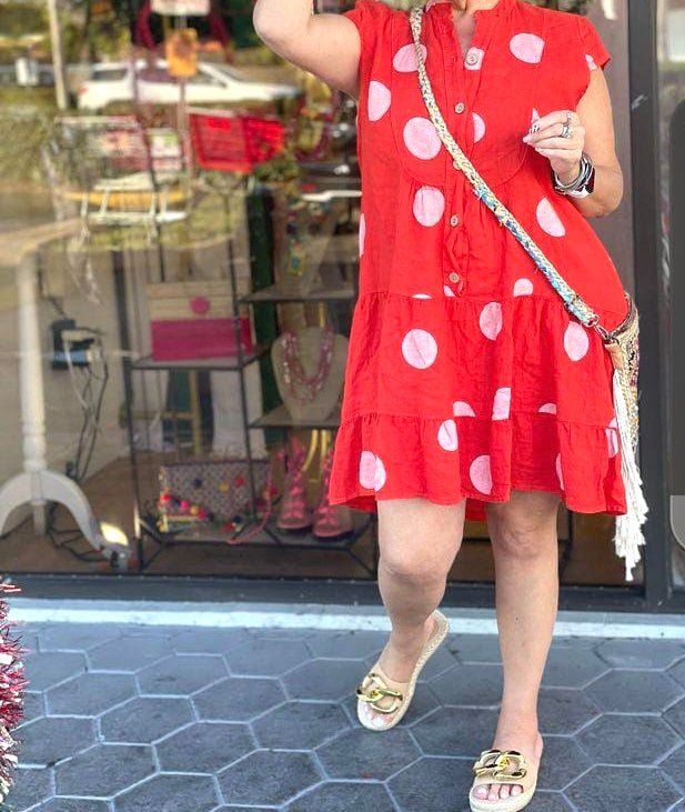 Italian Linen Polka Dots Dress - Anicoletta's Boutique | Timeless Italian Linen Polka Dots Dress - Anicoletta's Boutique | Timeless