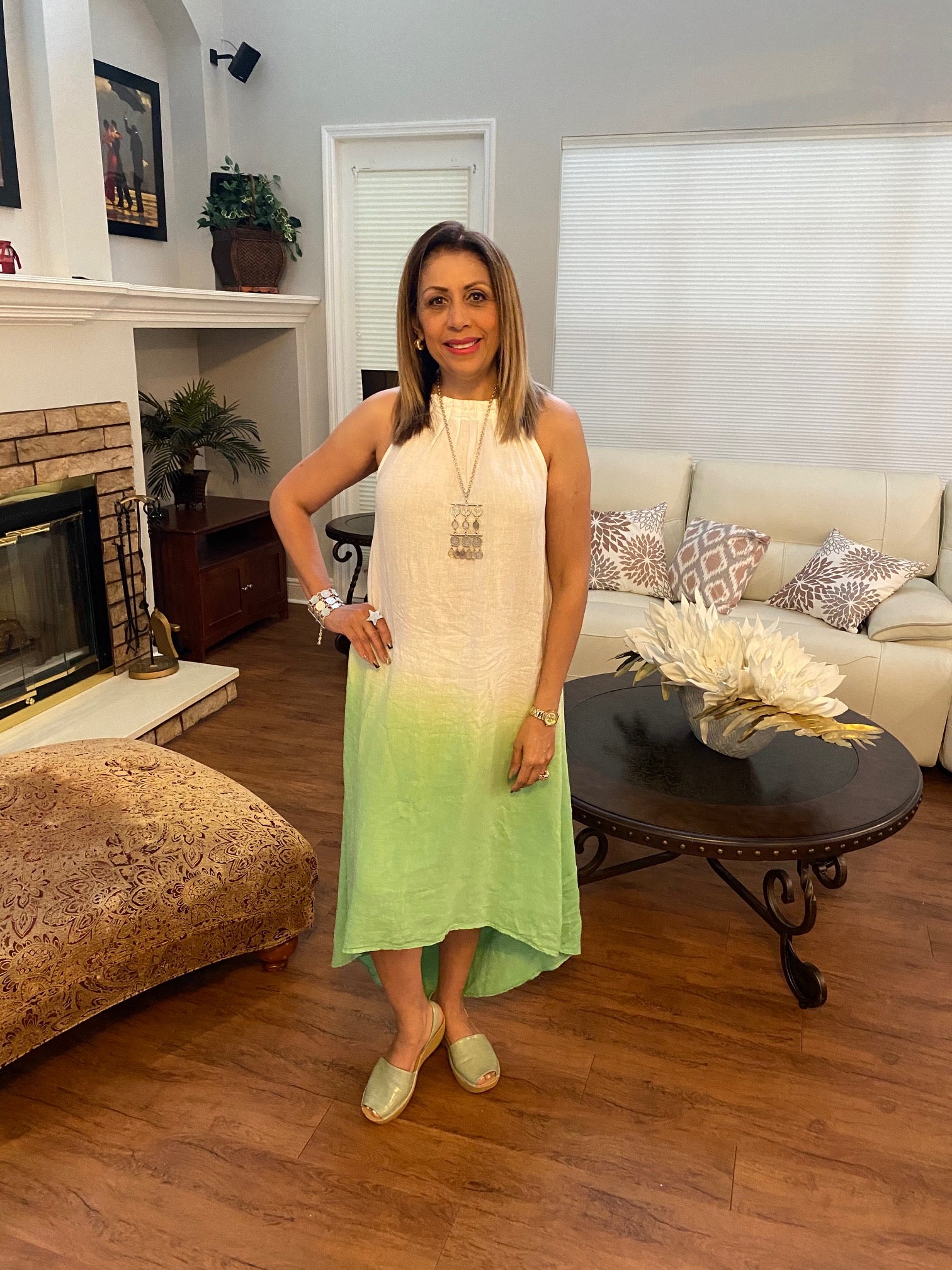 Italian Linen Two-Tone Sleeveless Maxi Dress - Anicoletta's Boutique | One Size Fits All / White & Lime Green / 100% Italian Linen Italian Linen Two-Tone Sleeveless Maxi Dress - Anicoletta's Boutique | One Size Fits All / White & Lime Green / 100% Italian Linen