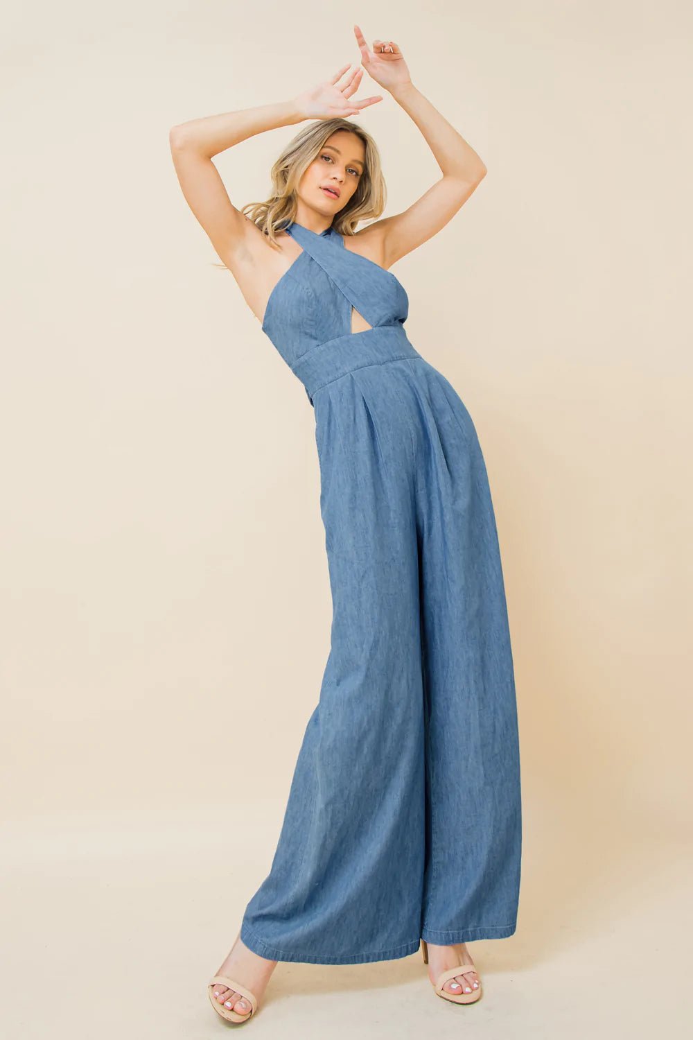 Sweet Strides Chambray Jumpsuit- Anicoletta's Boutique | Fashion Forward Luxury Women's Clothing