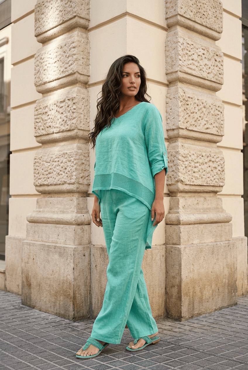 The Summer Italian Linen Hi Low Blouse- Anicoletta's Boutique | Fashion Forward Luxury Women's Clothing