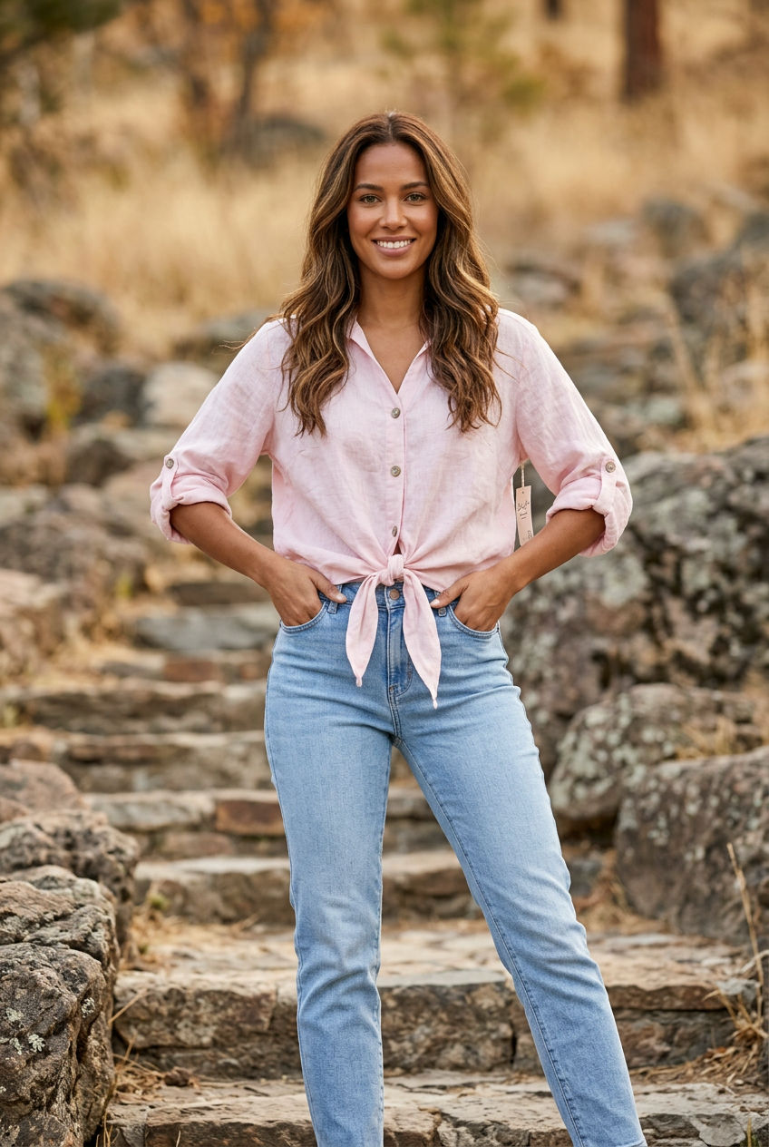 The Linen Cropped Tie Blouse- Anicoletta's Boutique | Fashion Forward Luxury Women's Clothing