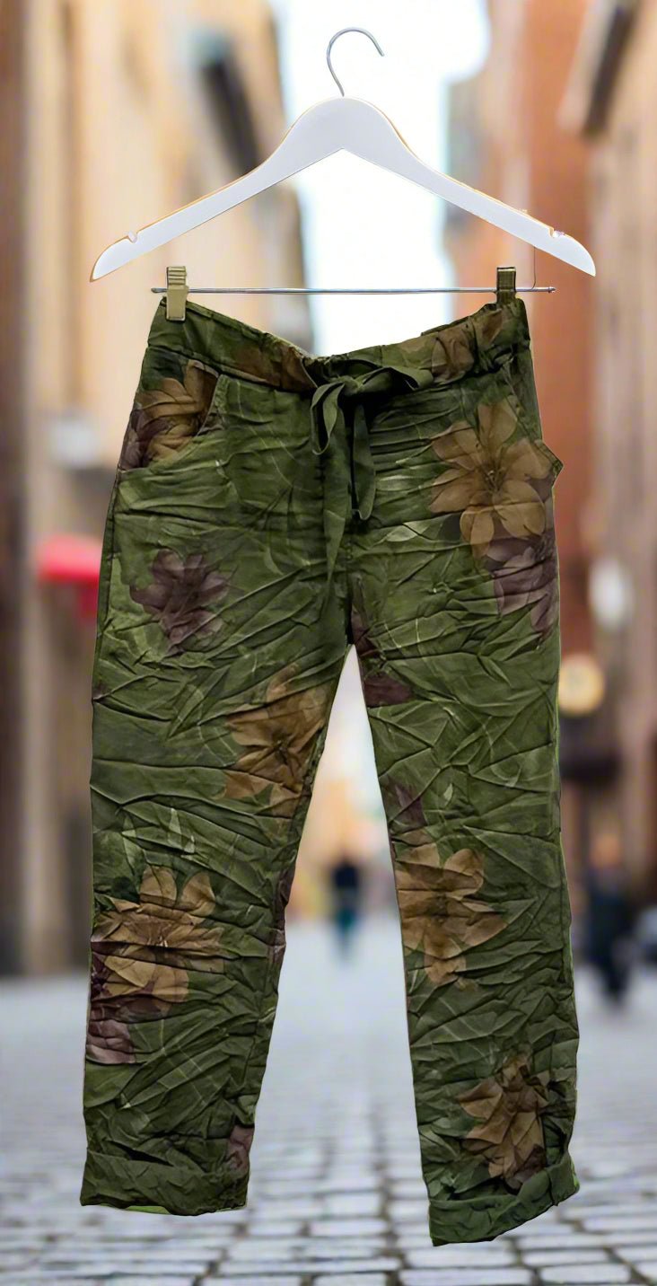 The Jardin Floral Print Crinkle Italian Joggers- Anicoletta's Boutique | Fashion Forward Luxury Women's Clothing