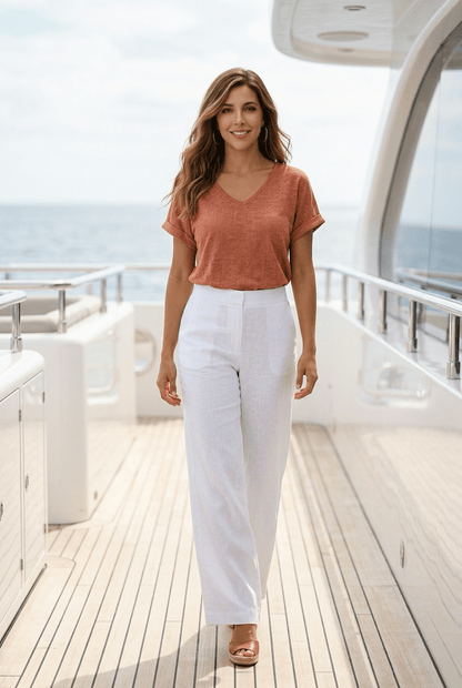 The Perfect Linen V-Neck Top- Anicoletta's Boutique | Fashion Forward Luxury Women's Clothing