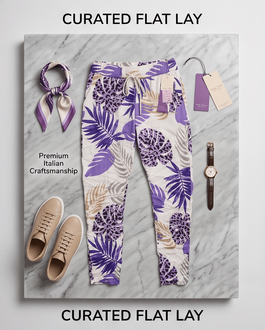 The Spring Leaves Italian Joggers- Anicoletta's Boutique | Fashion Forward Luxury Women's Clothing