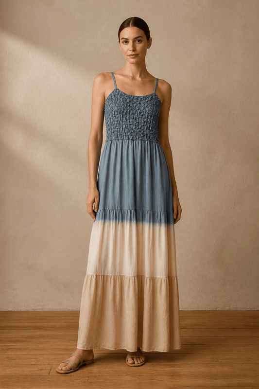 The Color Block Popcorn Tube Maxi Dress- Anicoletta's Boutique | Fashion Forward Luxury Women's Clothing