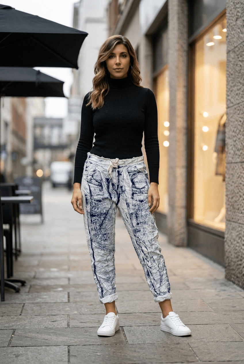 The Paint Brushed Crinkle Italian Joggers- Anicoletta's Boutique | Fashion Forward Luxury Women's Clothing