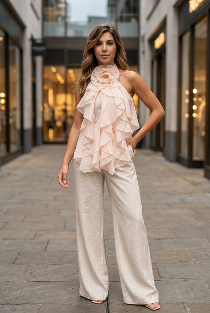 The Rosette Tier Ruffled Halter Top- Anicoletta's Boutique | Fashion Forward Luxury Women's Clothing