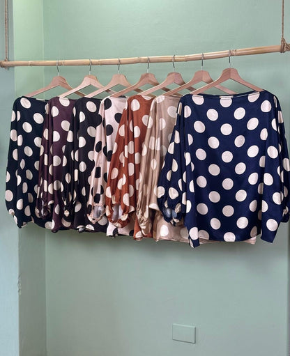 The Satin Polka Dots Satin Italian Blouse- Anicoletta's Boutique | Fashion Forward Luxury Women's Clothing