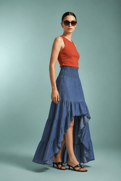 The Flamenco Ruffled Tencel Maxi Skirt- Anicoletta's Boutique | Fashion Forward Luxury Women's Clothing