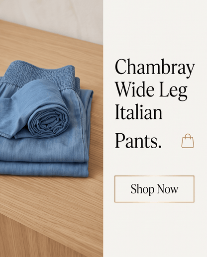 The Chambray Wide Leg Italian Pants- Anicoletta's Boutique | Fashion Forward Luxury Women's Clothing