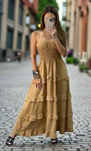 The Popcorn Tiered Style Maxi Dress- Anicoletta's Boutique | Fashion Forward Luxury Women's Clothing