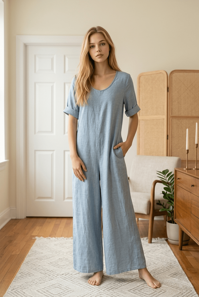 The Comfort Italian Palazzo Jumpsuit- Anicoletta's Boutique | Fashion Forward Luxury Women's Clothing
