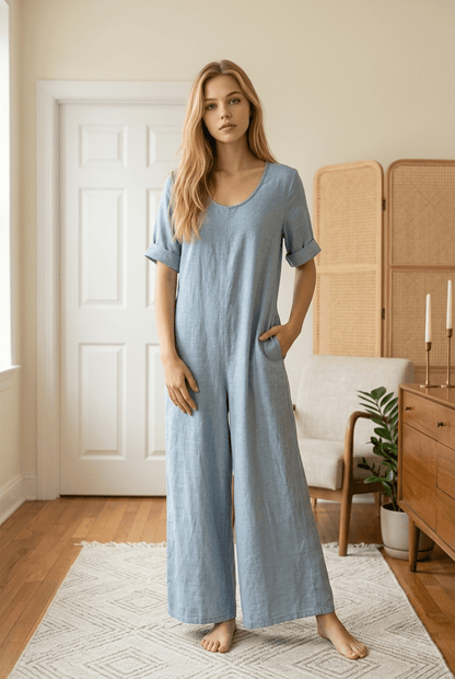 The Comfort Italian Palazzo Jumpsuit- Anicoletta's Boutique | Fashion Forward Luxury Women's Clothing
