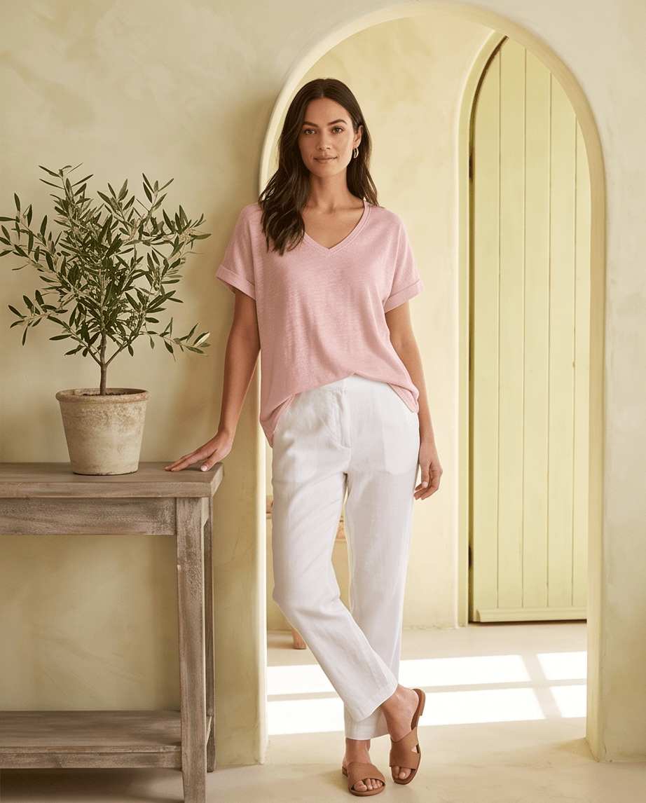 The Perfect Linen V-Neck Top- Anicoletta's Boutique | Fashion Forward Luxury Women's Clothing