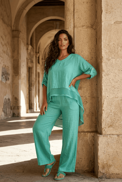 The Summer Italian Linen Hi Low Blouse- Anicoletta's Boutique | Fashion Forward Luxury Women's Clothing