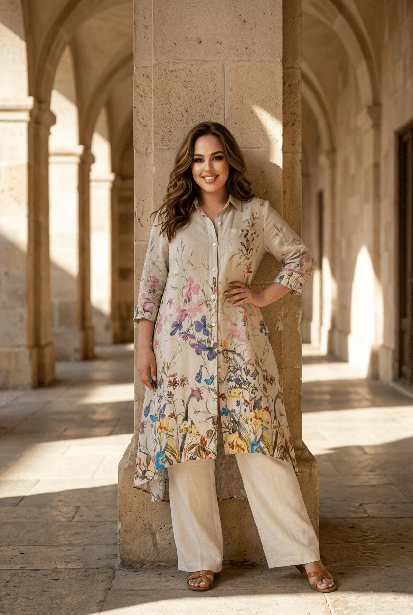 The Floral Print Italian Linen Button-Down Dress- Anicoletta's Boutique | Fashion Forward Luxury Women's Clothing