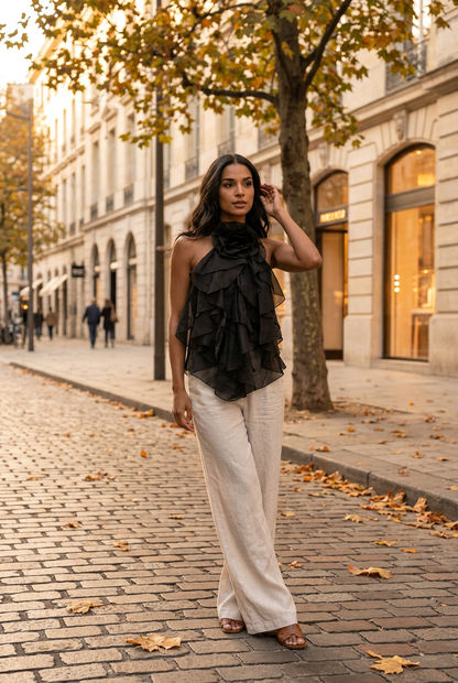 The Rosette Tier Ruffled Halter Top- Anicoletta's Boutique | Fashion Forward Luxury Women's Clothing