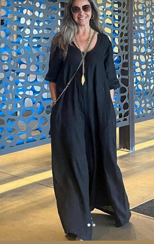 The Linen Palazzo Jumpsuit- Anicoletta's Boutique | Fashion Forward Luxury Women's Clothing