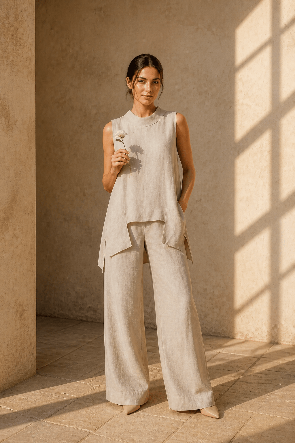 The Luna Mock Neck Sleeveless Top & Pants Set- Anicoletta's Boutique | Fashion Forward Luxury Women's Clothing