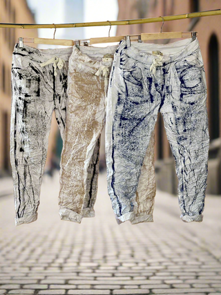 The Paint Brushed Crinkle Italian Joggers- Anicoletta's Boutique | Fashion Forward Luxury Women's Clothing