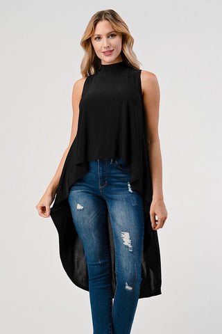 The Sleeveless Hi Low Mock Neck Top- Anicoletta's Boutique | Fashion Forward Luxury Women's Clothing