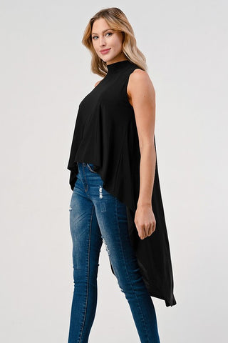 The Sleeveless Hi Low Mock Neck Top- Anicoletta's Boutique | Fashion Forward Luxury Women's Clothing