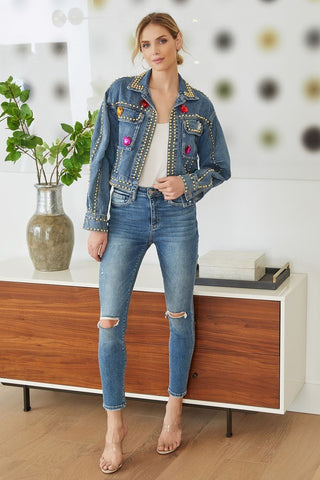 The Diamond Detail Denim Jacket- Anicoletta's Boutique | Fashion Forward Luxury Women's Clothing