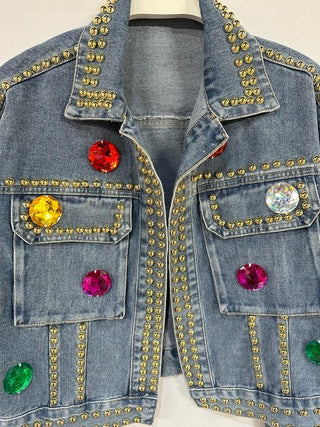 The Diamond Detail Denim Jacket- Anicoletta's Boutique | Fashion Forward Luxury Women's Clothing