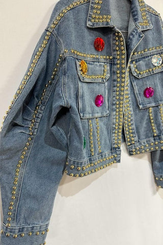 The Diamond Detail Denim Jacket- Anicoletta's Boutique | Fashion Forward Luxury Women's Clothing