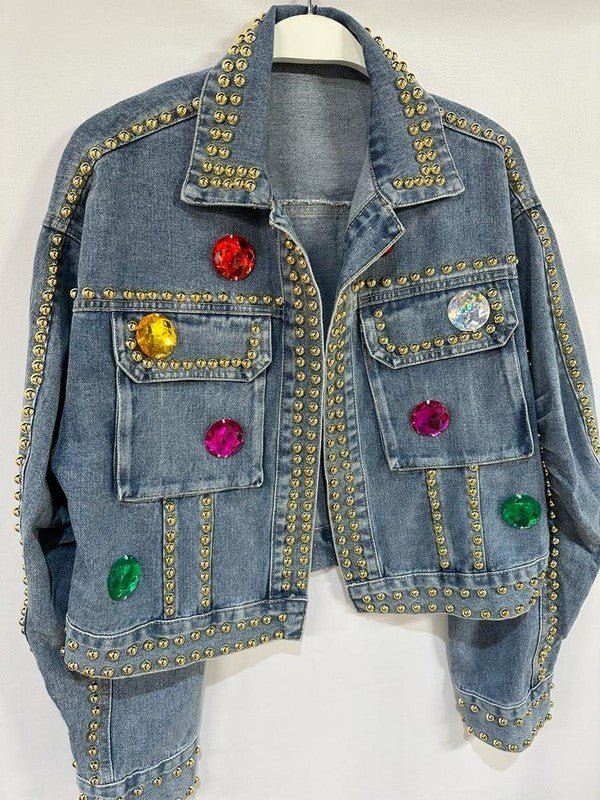 The Diamond Detail Denim Jacket- Anicoletta's Boutique | Fashion Forward Luxury Women's Clothing