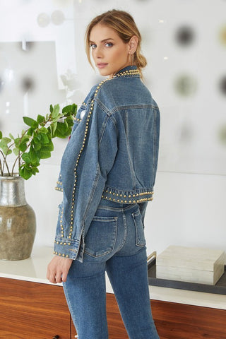 The Diamond Detail Denim Jacket- Anicoletta's Boutique | Fashion Forward Luxury Women's Clothing