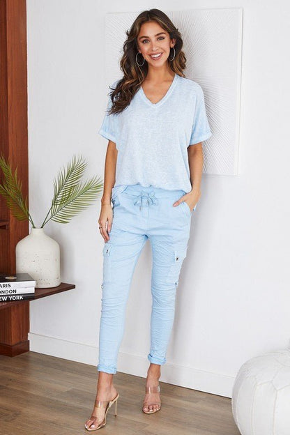The Blue Sky Cargo Italian Joggers- Anicoletta's Boutique | Fashion Forward Luxury Women's Clothing
