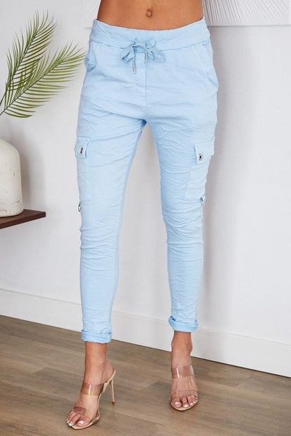 The Blue Sky Cargo Italian Joggers- Anicoletta's Boutique | Fashion Forward Luxury Women's Clothing