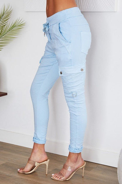 The Blue Sky Cargo Italian Joggers- Anicoletta's Boutique | Fashion Forward Luxury Women's Clothing