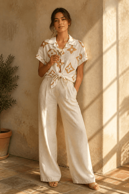 The End of Summer Printed Tie-Front Top- Anicoletta's Boutique | Fashion Forward Luxury Women's Clothing