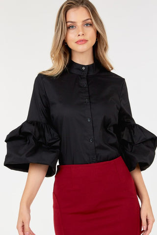 The CQ by CQ Puff Sleeve Poplin Blouse- Anicoletta's Boutique | Fashion Forward Luxury Women's Clothing