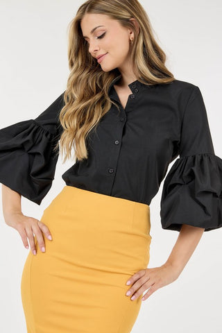 The CQ by CQ Puff Sleeve Poplin Blouse- Anicoletta's Boutique | Fashion Forward Luxury Women's Clothing